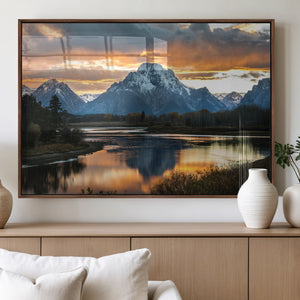 Mountain Sunset Wall Art Canvas Print – Framed Alpine