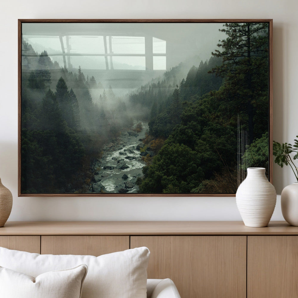 Misty Forest Wall Art Canvas Print – Framed Foggy River