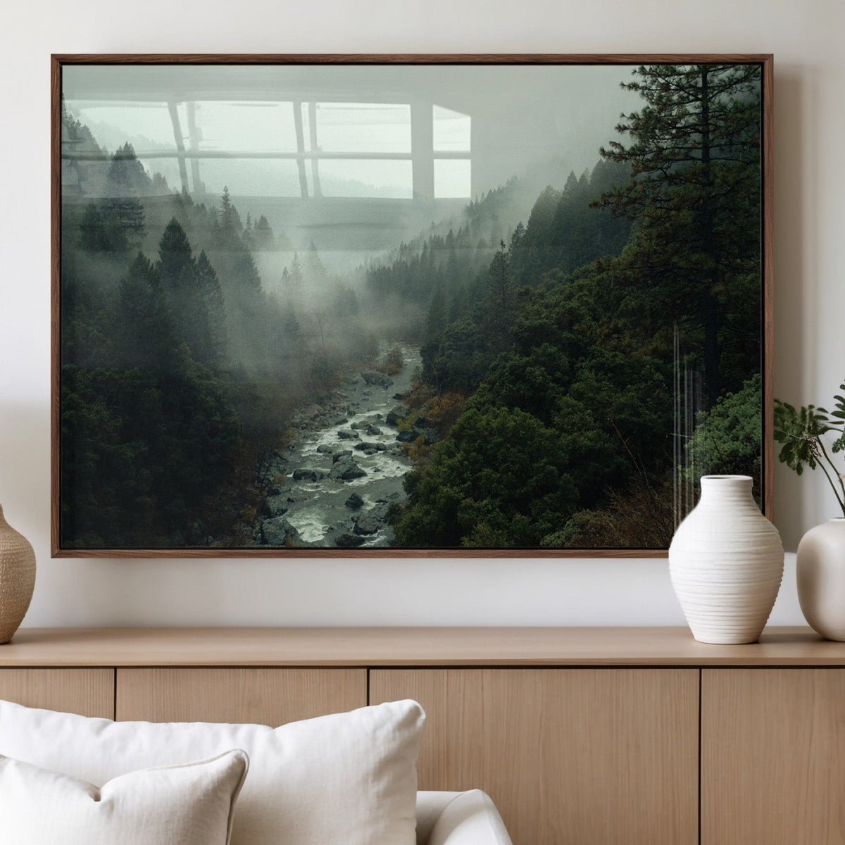 Misty Forest Wall Art Canvas Print – Framed Foggy River