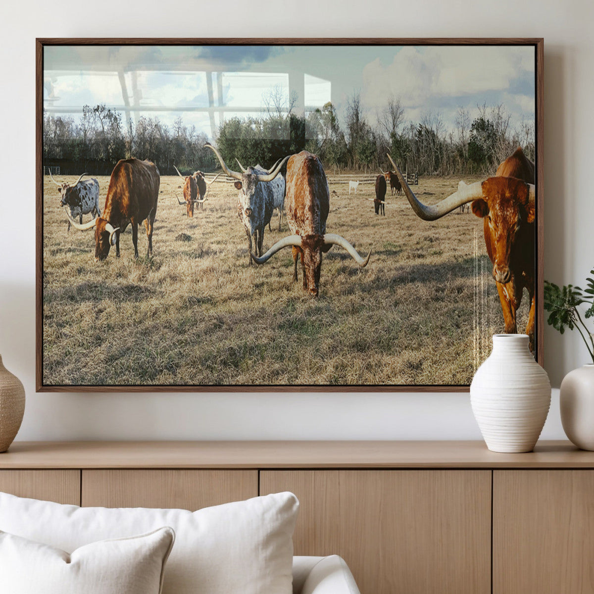 Texas Longhorns Wall Art Canvas Print – Framed Rustic Farm