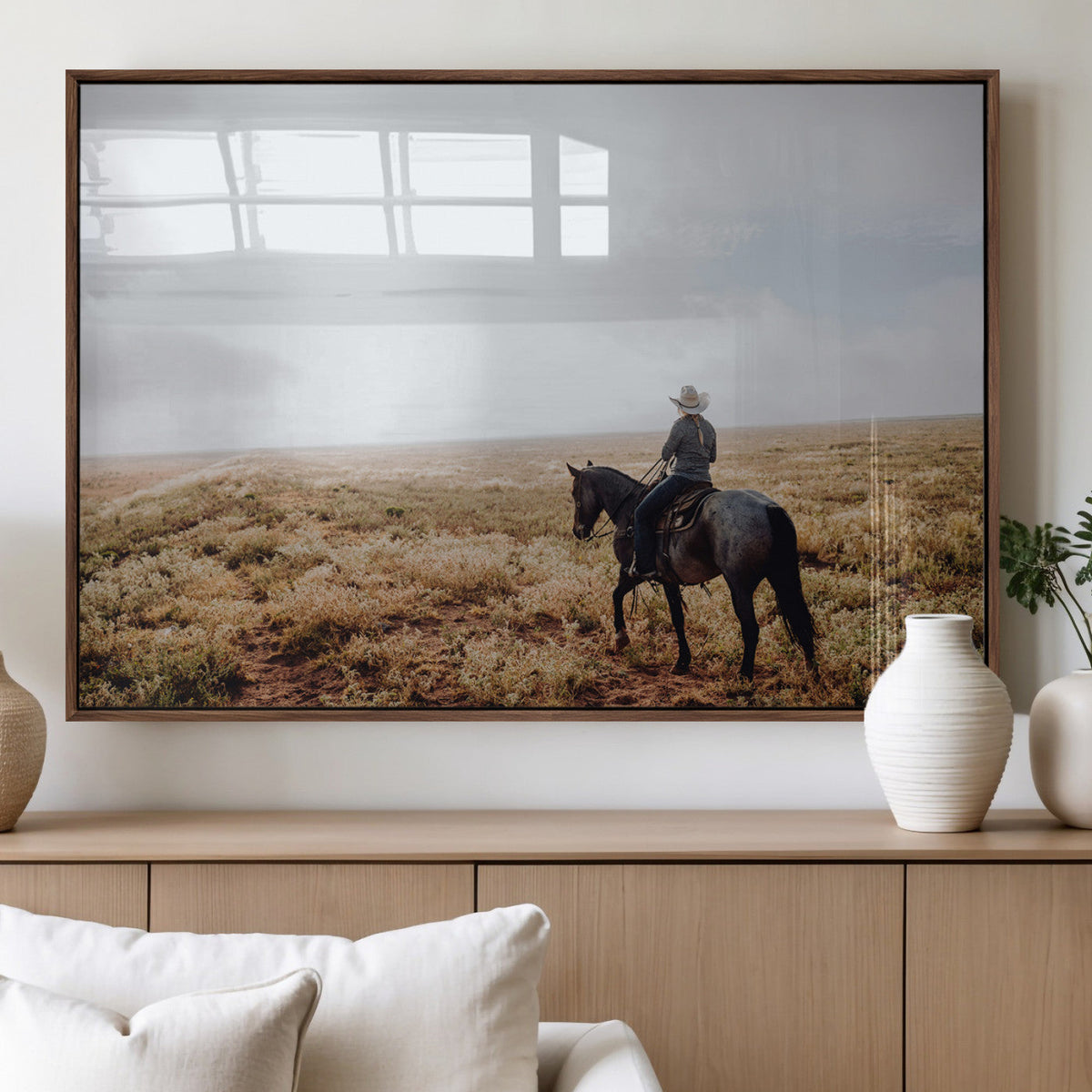 Cowboy Wall Art Canvas Print – Framed Western Ranch Scene