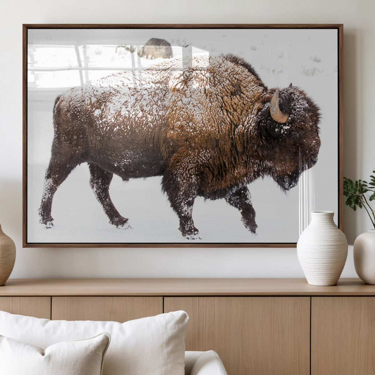 Snowy Buffalo Wall Art Canvas Print – Framed Wildlife