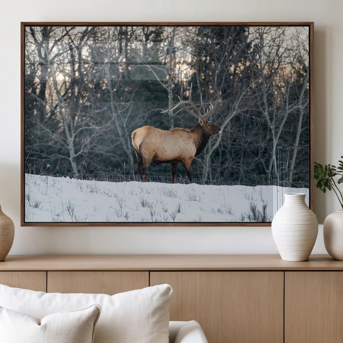 Wild Elk Wall Art Canvas Print – Framed Winter Wildlife