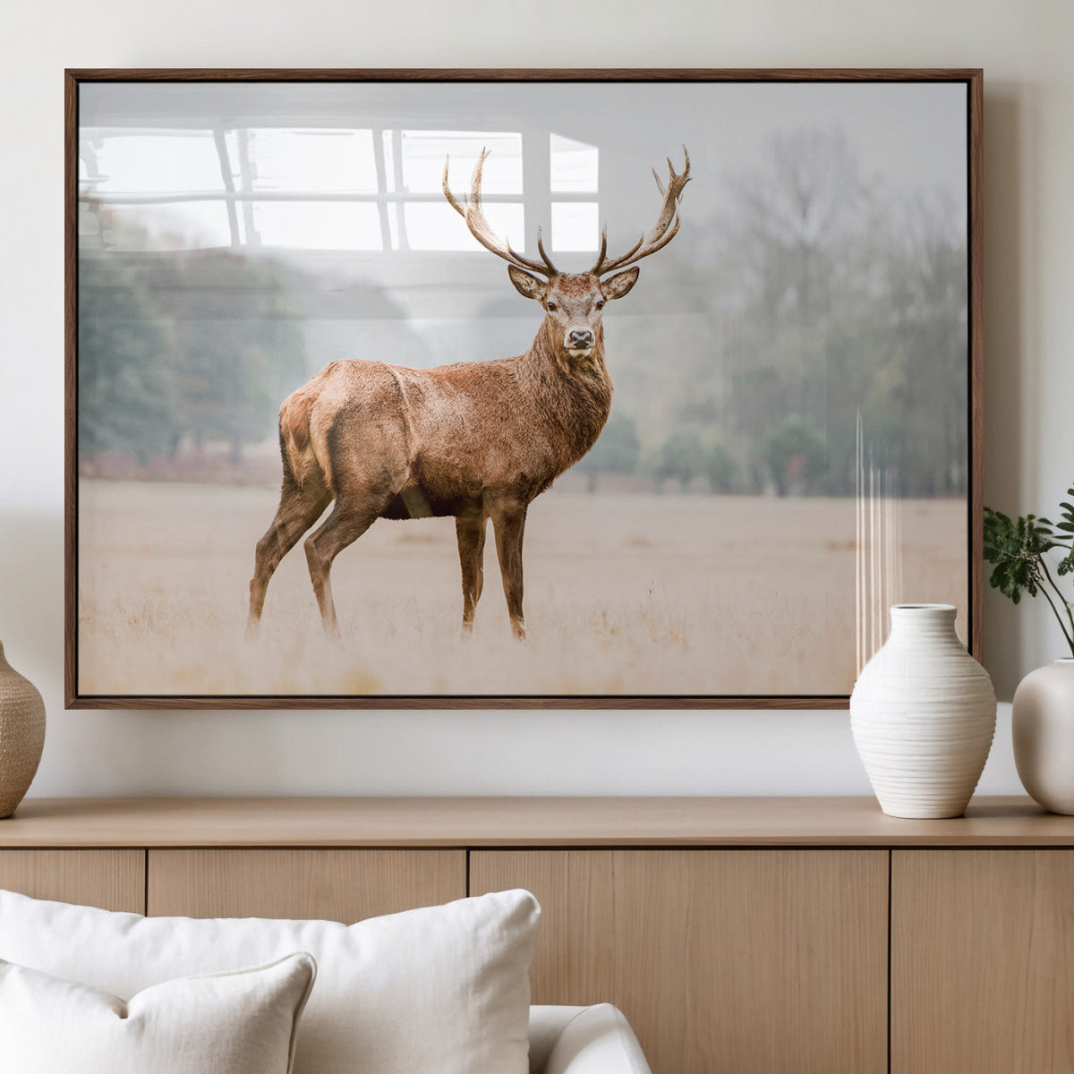 Vintage Wildlife Wall Art Canvas Print – Misty Landscape