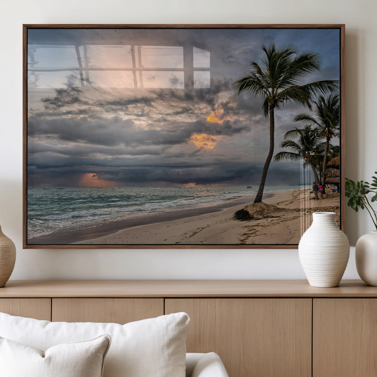 Tropical Storm Wall Art Canvas Print – Framed Moody Beach