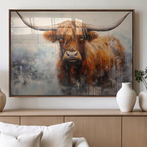 Scottish Highland Wall Art Canvas Print, Framed Longhorn Art