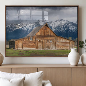 Rustic Wooden Barn Wall Art Canvas Print – Snowy Mountain