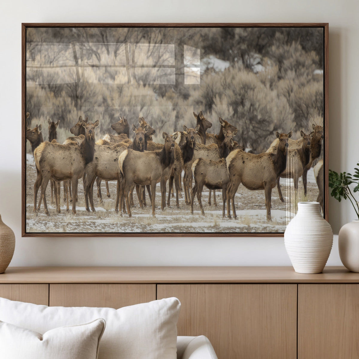 Majestic Elk Herd Winter Canvas, Elk Herd Winter Landscape