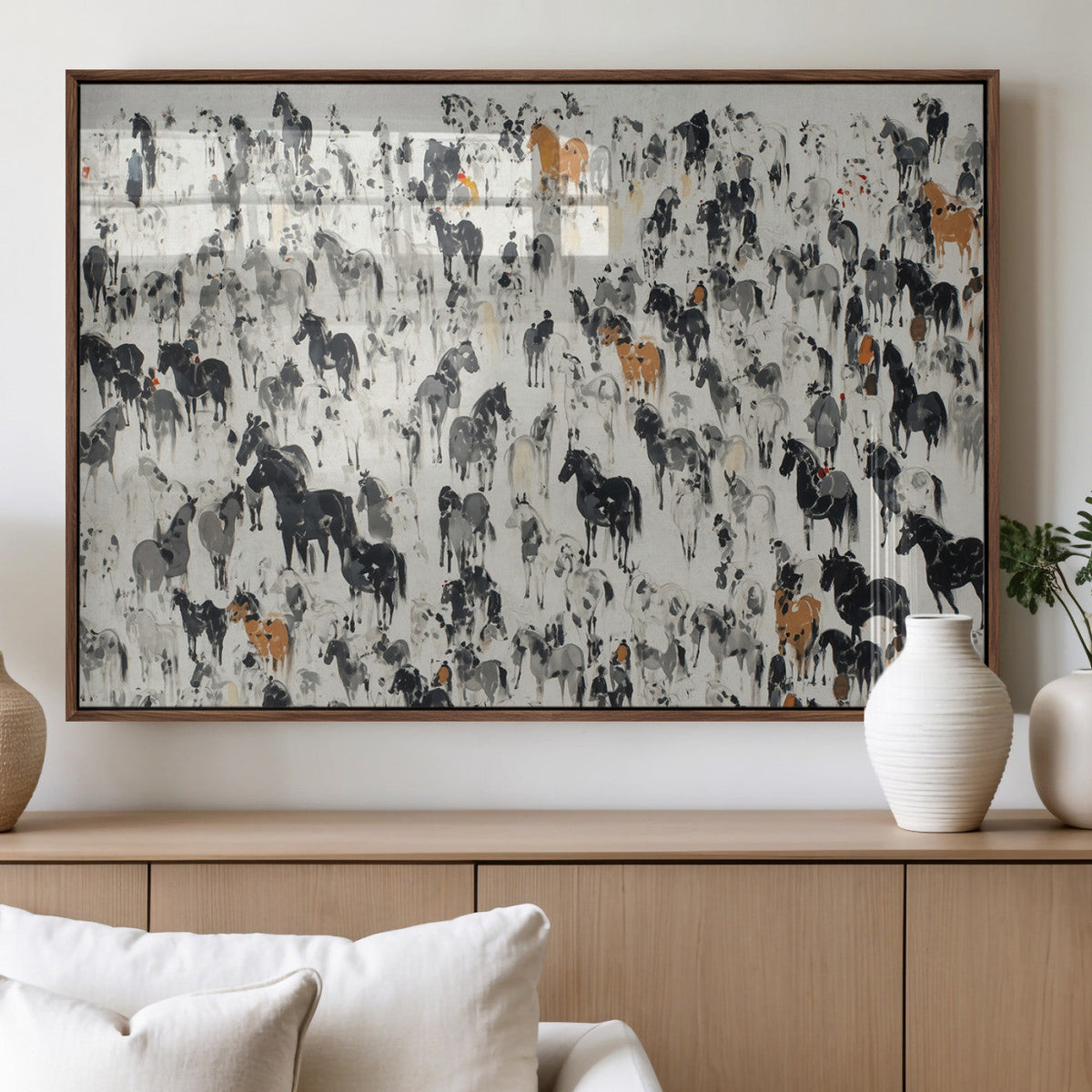 Wild Horse Stampede Wall Art Canvas Print – Monochrome