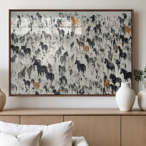 Wild Horse Stampede Wall Art Canvas Print – Monochrome