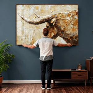 Rustic Longhorn Bull Wall Art Canvas Print – Vintage Western