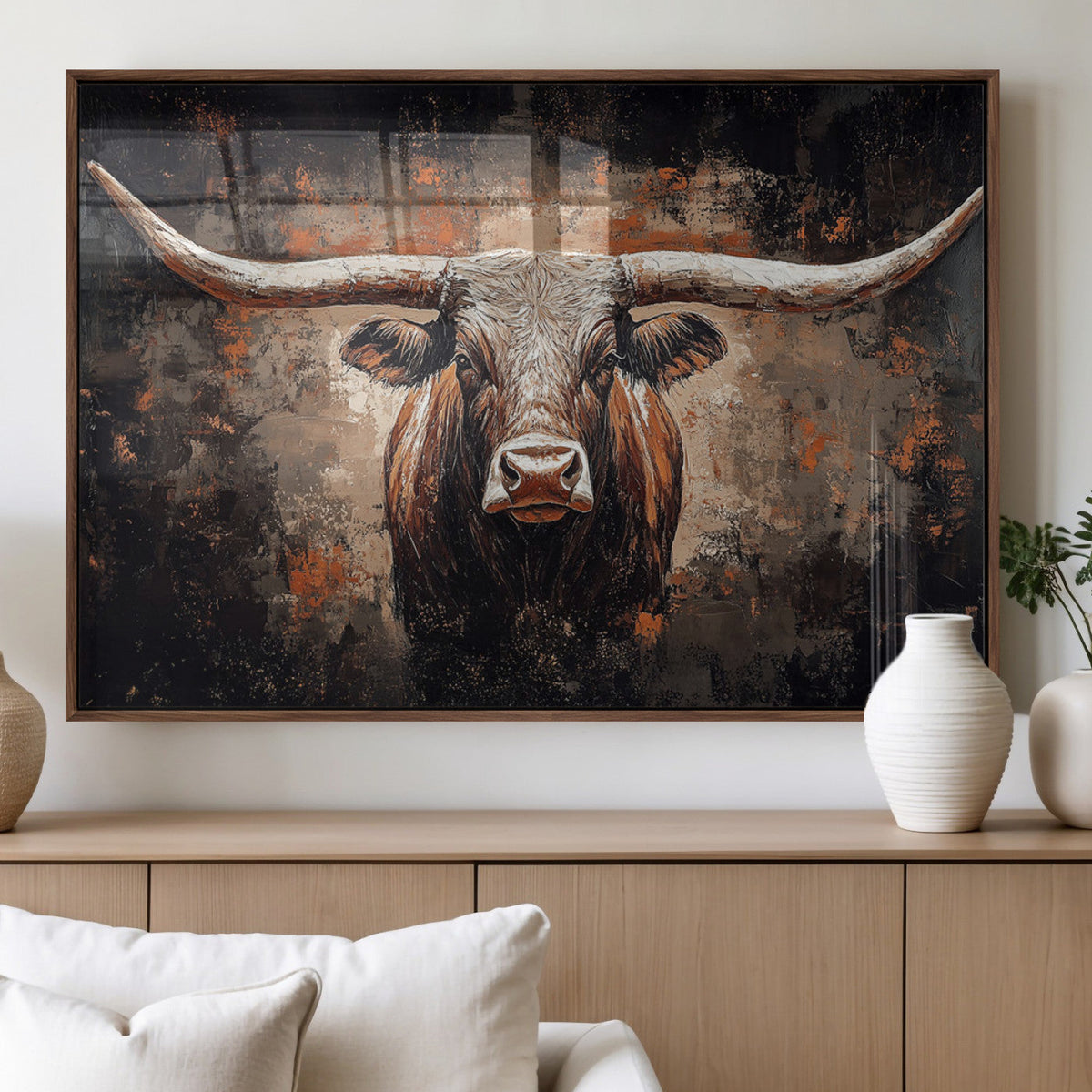 Abstract Longhorn Wall Art Canvas Print – Vintage Western
