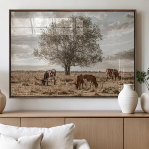 Texas Longhorn Cattle Wall Art, Rustic Western Ranch Canvas