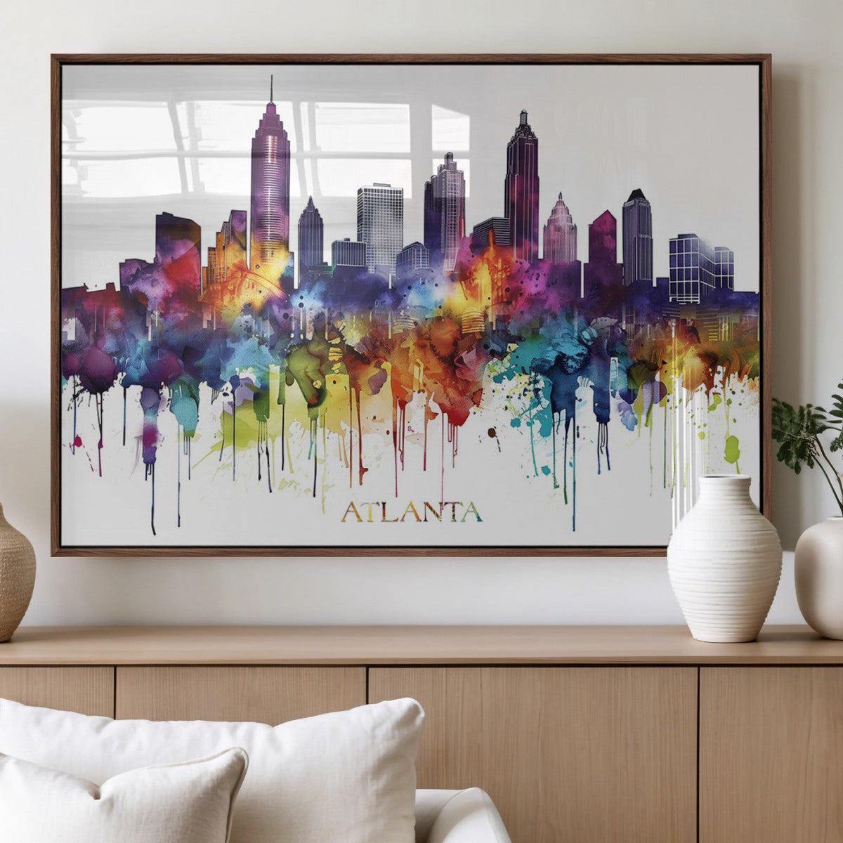 Atlanta Skyline Wall Art Canvas Print – Framed Colorful