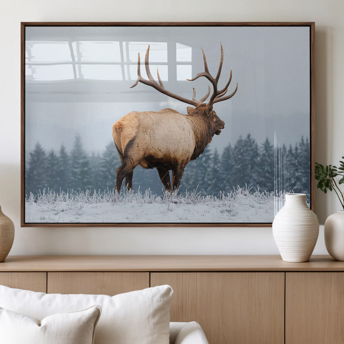 Majestic Elk Snowy Forest Wall Art Canvas Print – Winter