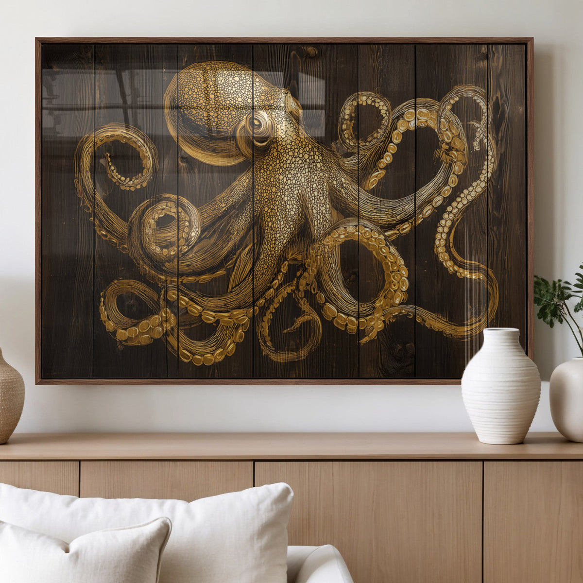 Octopus Wall Art Canvas Print – Wooden Art Sea Creature