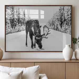 Moose Wall Art Canvas Print – Winter Snowy Forest Antlers