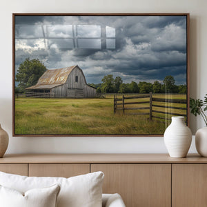 Rustic Stormy Barn Wall Art Canvas Print, Moody Country Farm