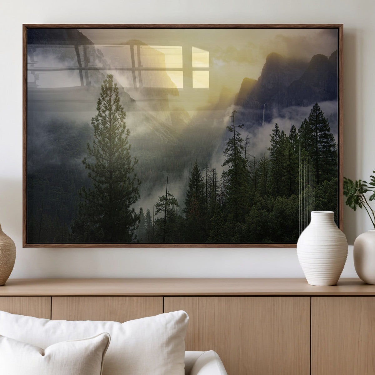 Misty Mountain Valley Wall Art Canvas Print, Golden Sunrise