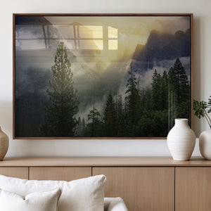 Misty Mountain Valley Wall Art Canvas Print, Golden Sunrise