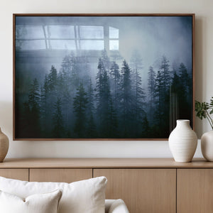 Foggy Evergreen Pines Wall Art Canvas Print, Mist Forest and