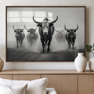 Texas Longhorn Wall Art Canvas Print, Framed Speckled Cow