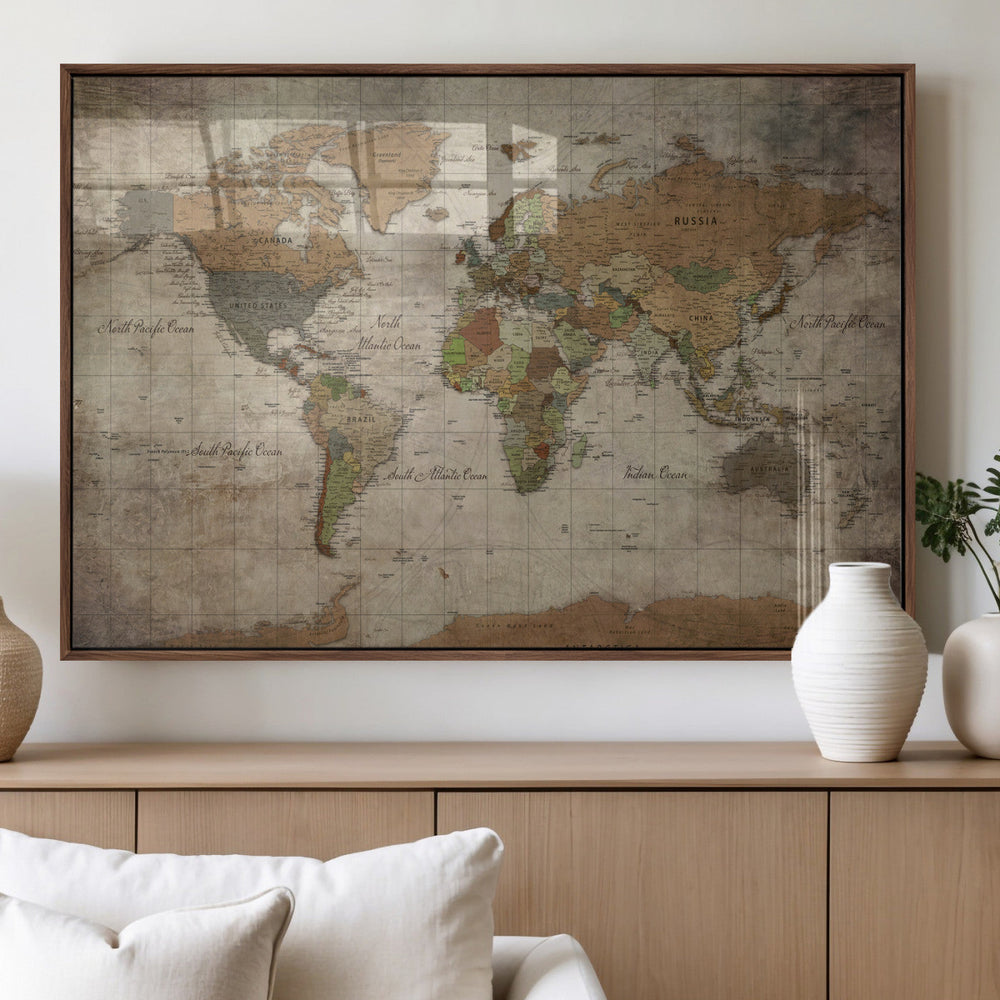 World Map Canvas Print – Framed Travel Map Wall Art for