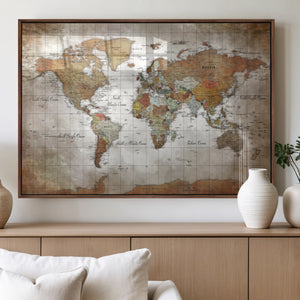 Vibrant Watercolor World Map Canvas Wall Art – Framed Travel