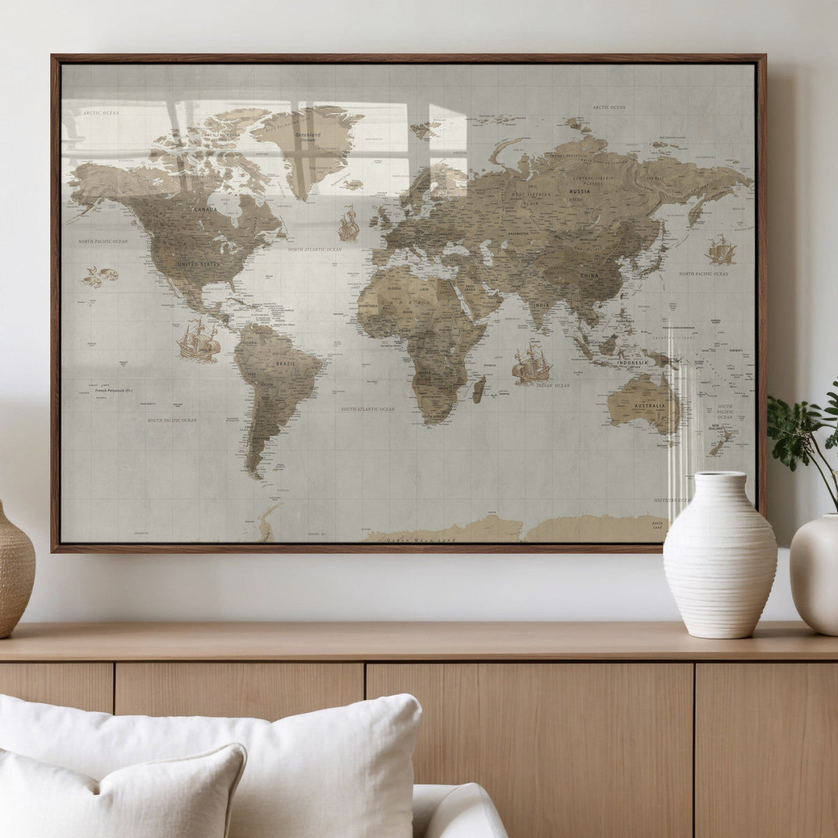 Detailed World Map Wall Art Canvas Print