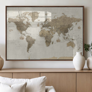 Detailed World Map Wall Art Canvas Print