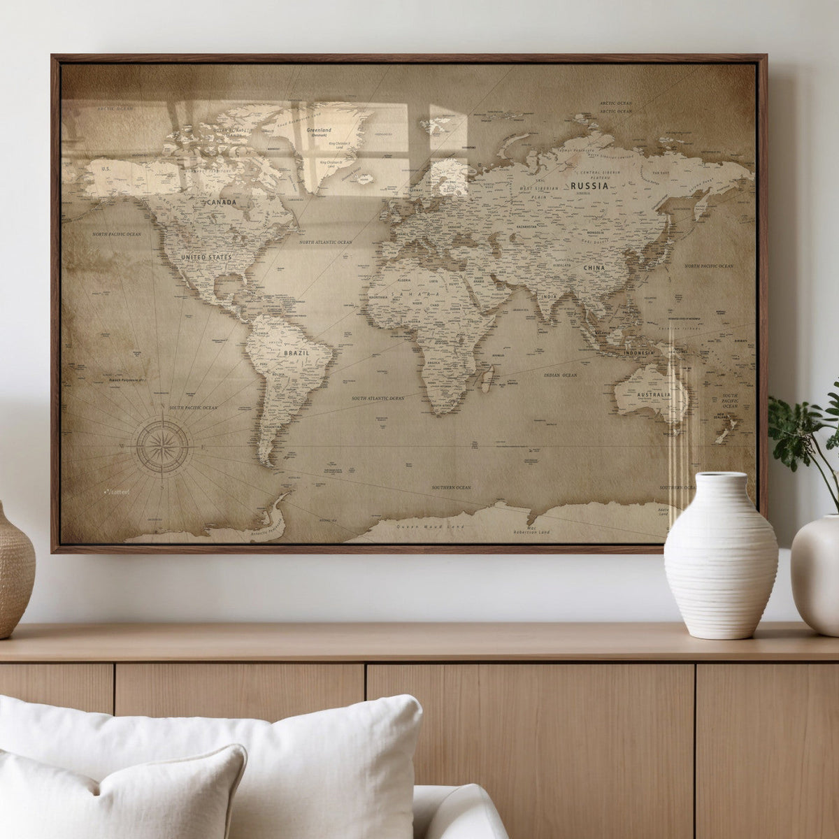 Colorful Watercolor World Map Canvas Wall Art – Framed