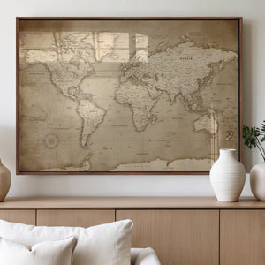 Colorful Watercolor World Map Canvas Wall Art – Framed