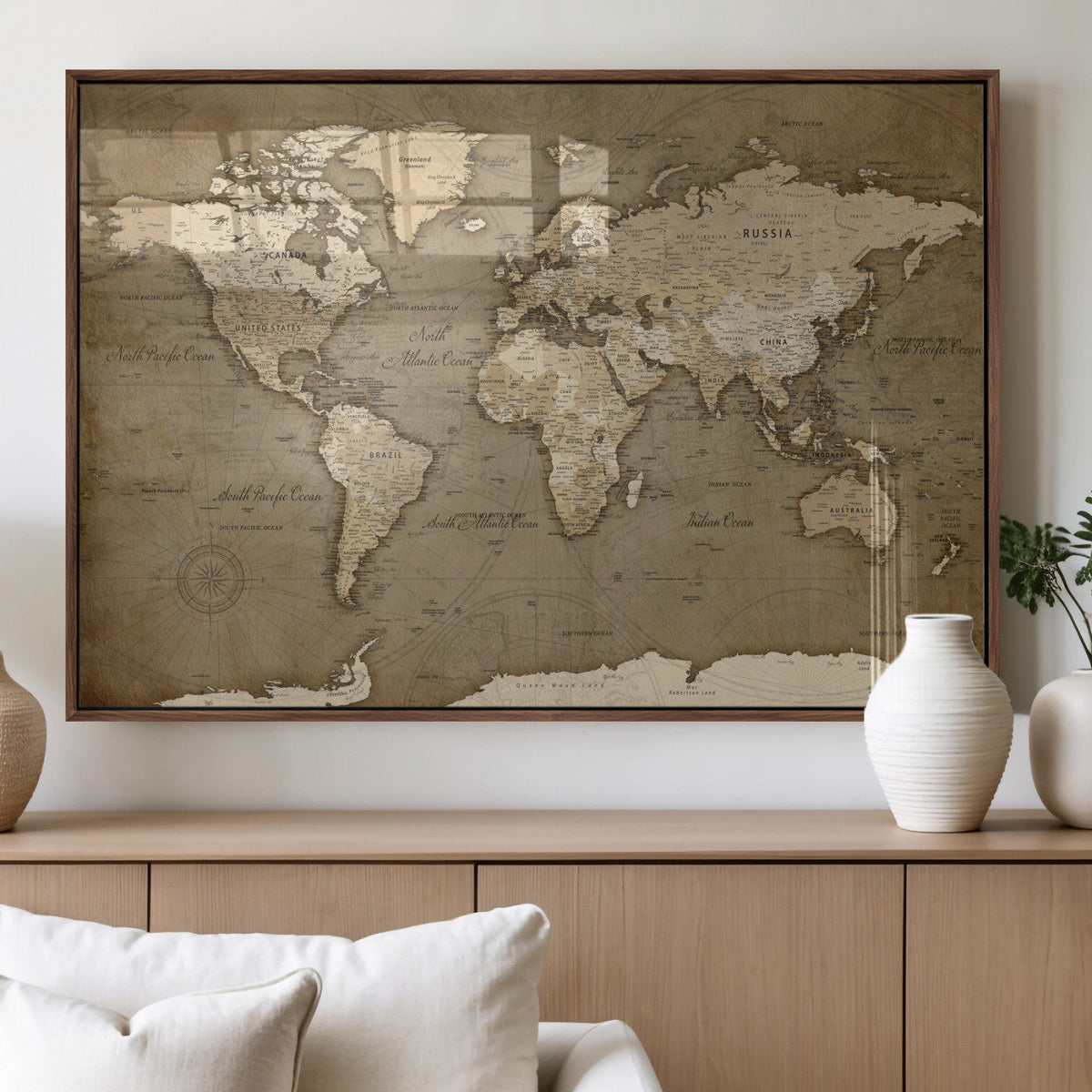 World Map Wall Art Canvas Print, Framed Map Art Picture