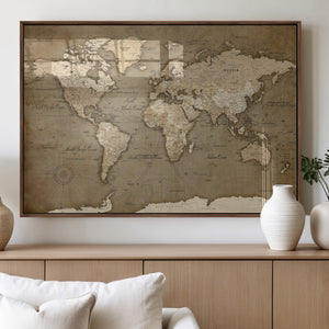 World Map Wall Art Canvas Print, Framed Map Art Picture