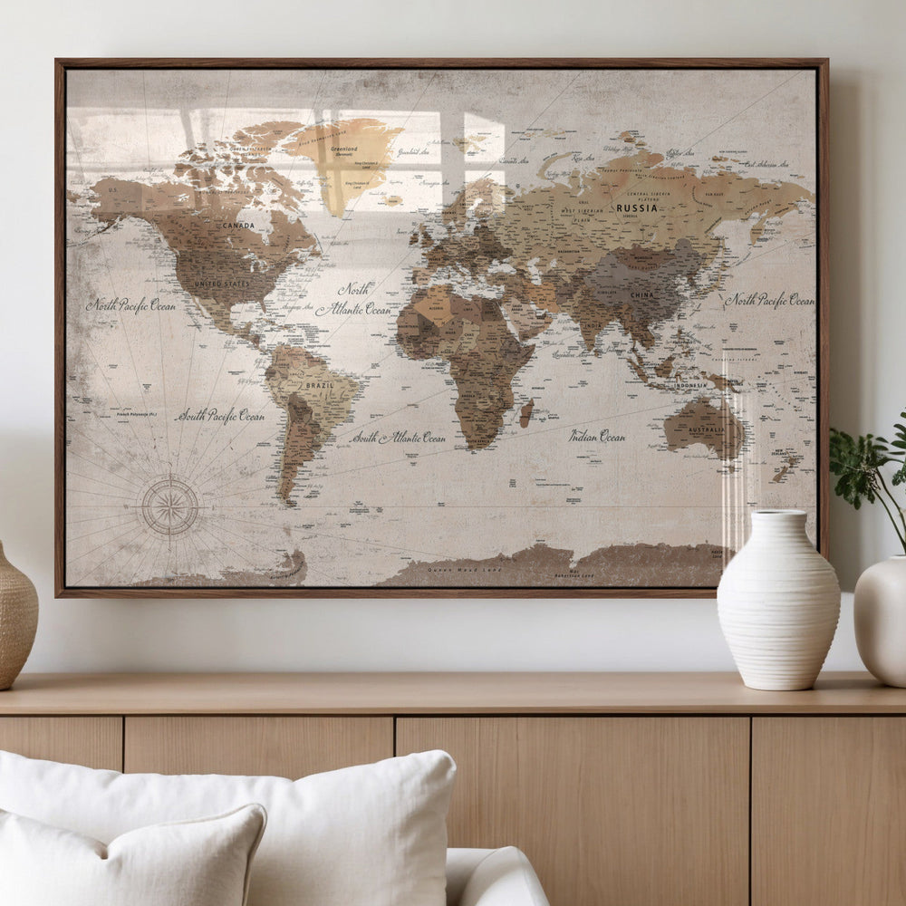 World Map Canvas Print – Framed Travel Map Wall Art for