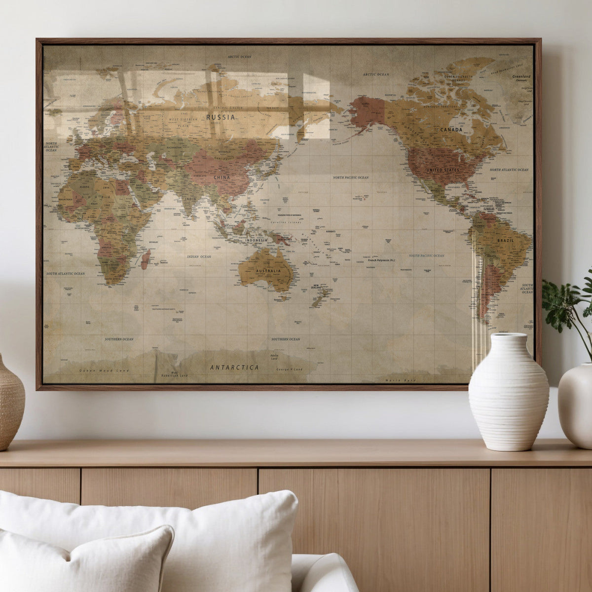 Vintage Detailed World Map Wall Art Canvas Print – Antique