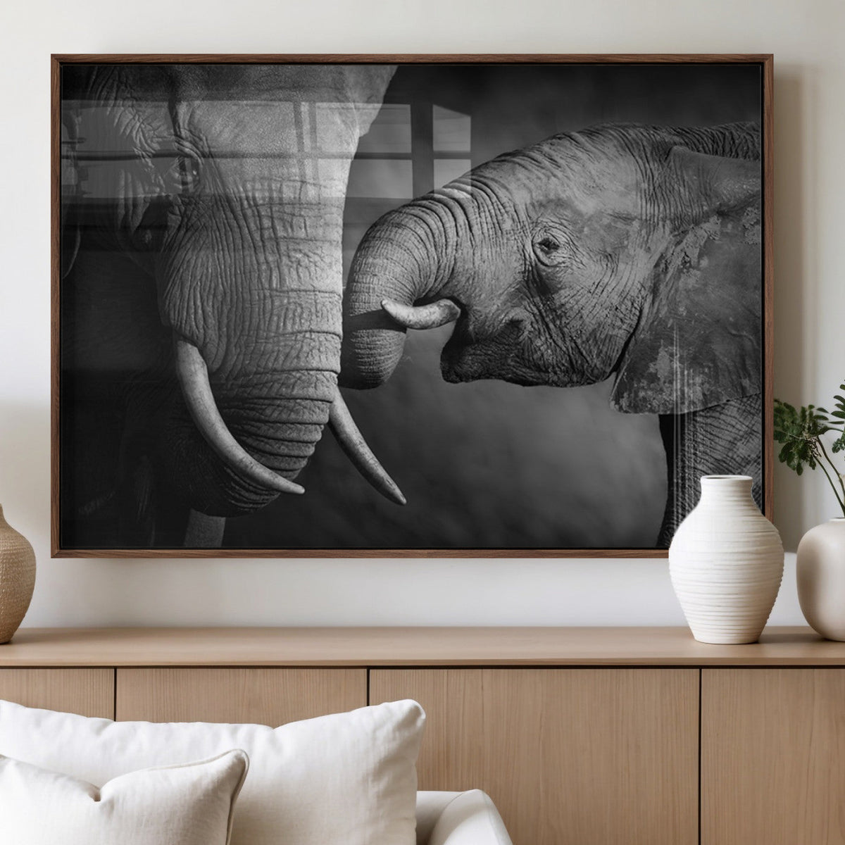 Elephant Family Wall Art Canvas, Framed Elephant Family