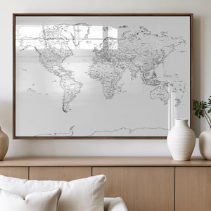 World Map Canvas Print – Framed Modern Detailed Map of the