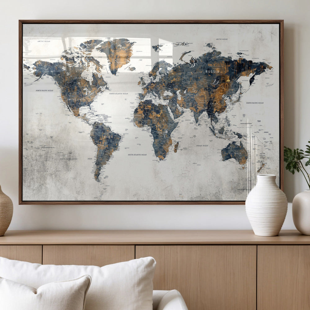 World Map Wall Art Canvas Print for Office Wall Decor