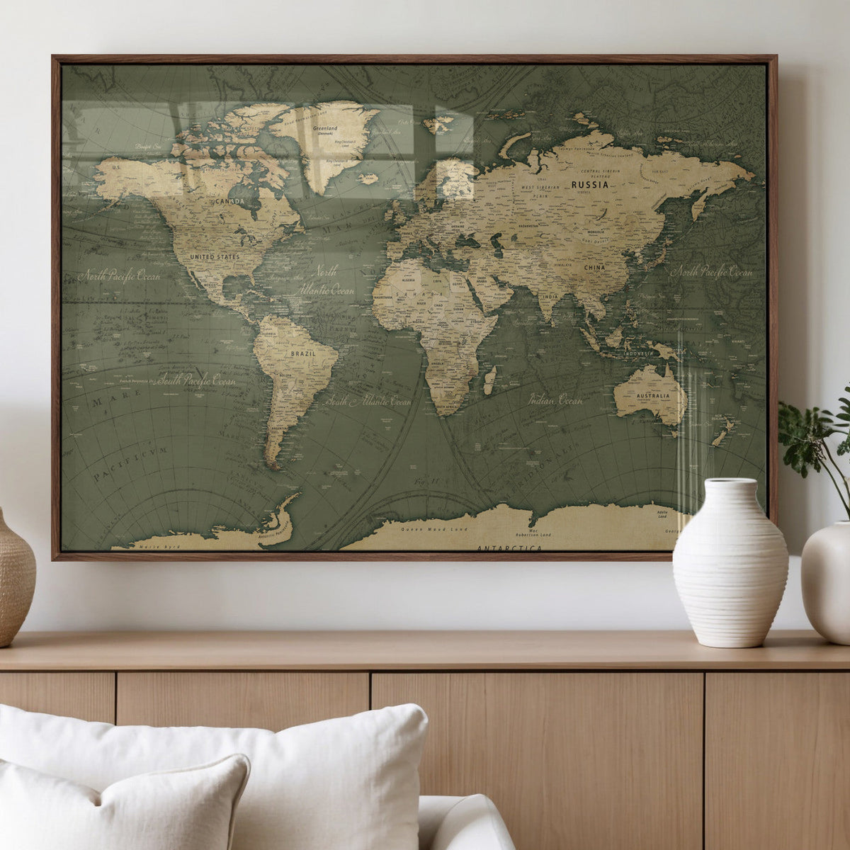 Large World Map Canvas Wall Art Print for Study Room Decor -