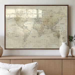 Colorful Watercolor World Map Canvas Wall Art – Framed