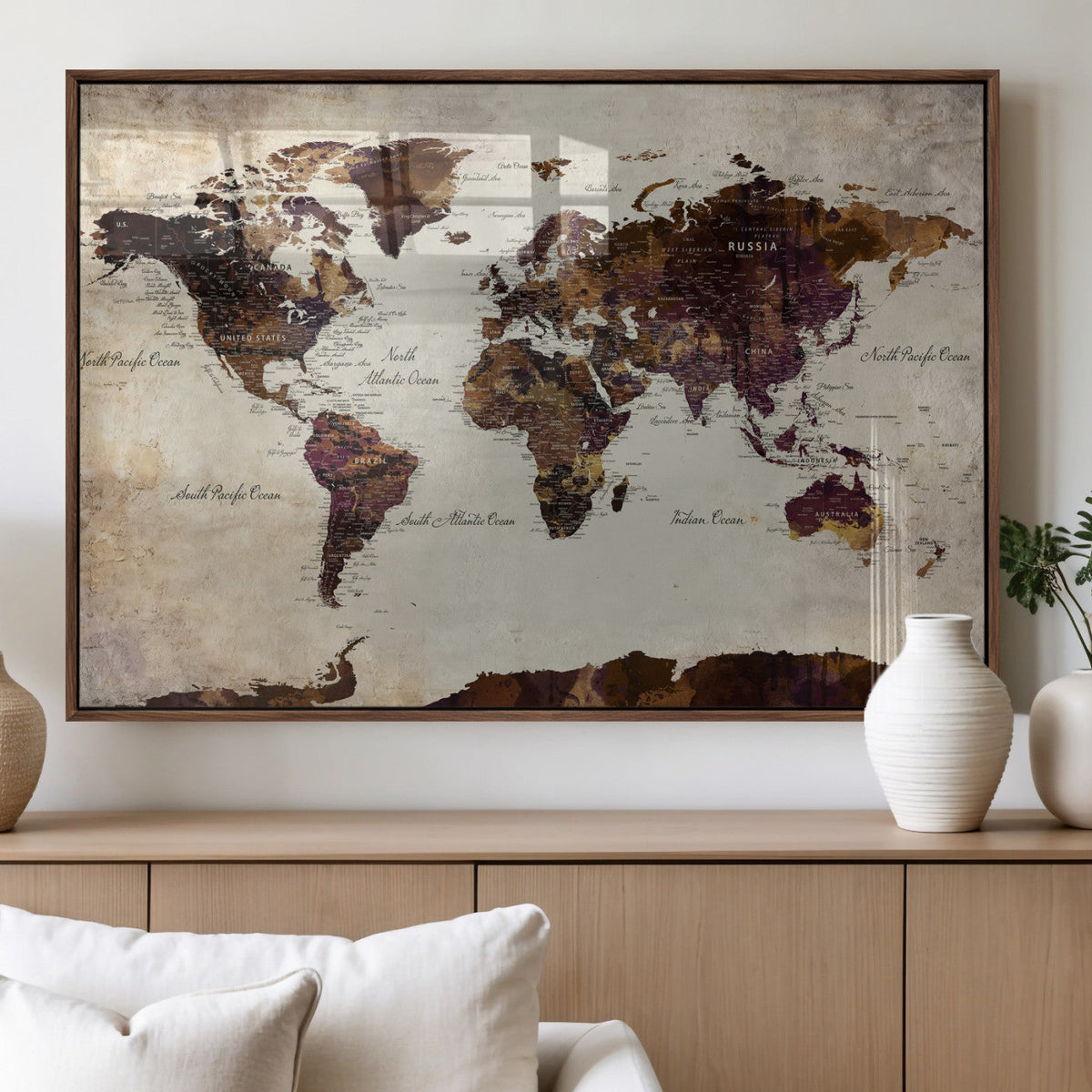 World Map Canvas Triptych – Colorful Global Wall Art for