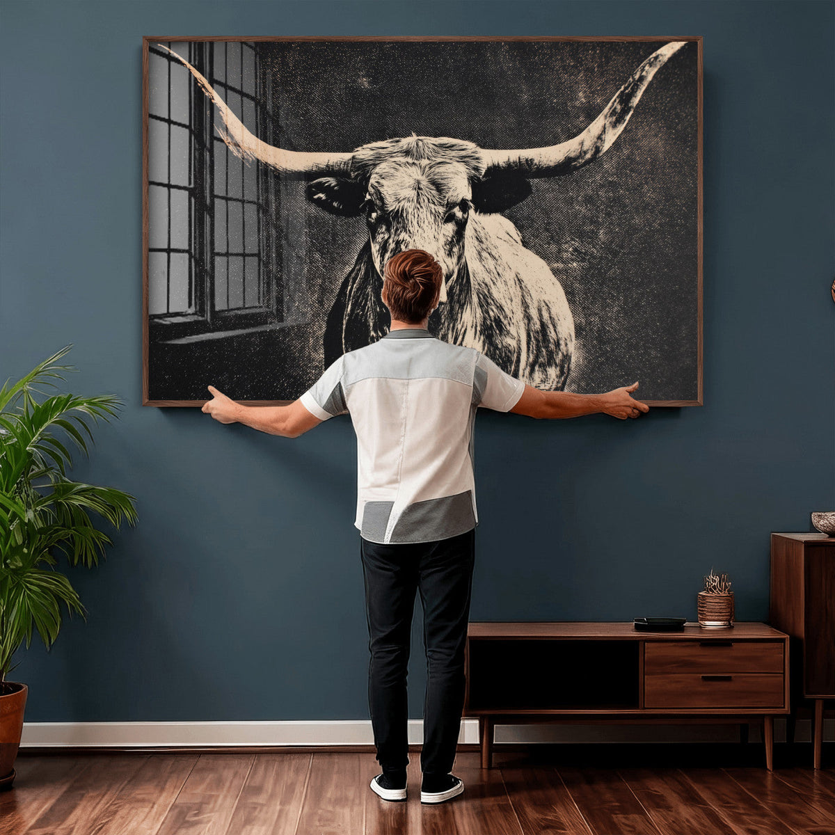 Vintage Texas Longhorn Bull Wall Art Canvas Print, Cow
