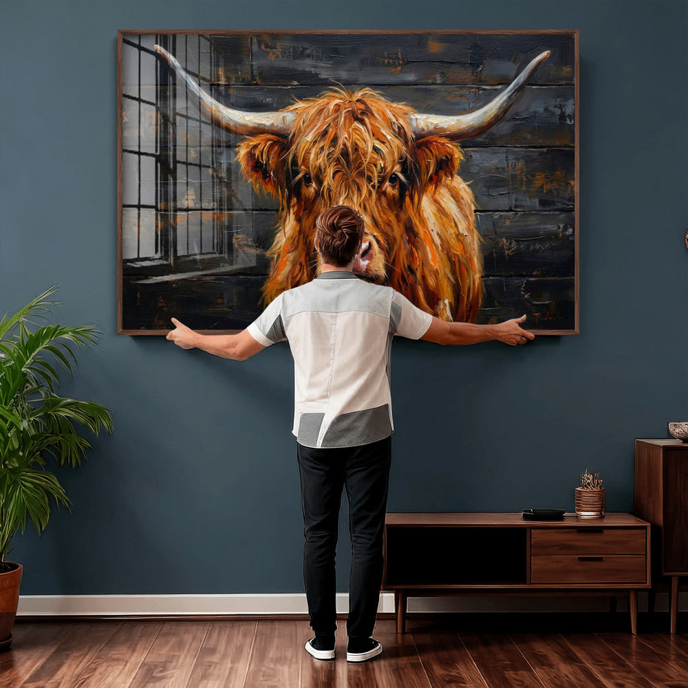 Highland Cow Wall Art Canvas Print, Rustic Farm Animal