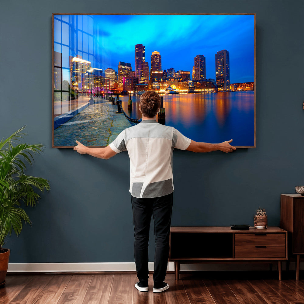 Boston Wall Art Canvas Print, Boston City Downtown Night