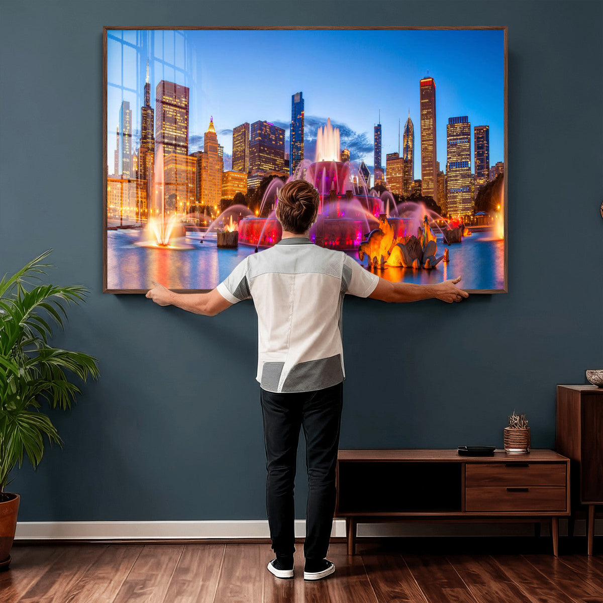 Chicago Wall Art Canvas Print, Chicago City Downtown Night
