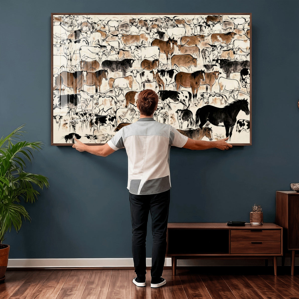 Farmhouse Animals Horse Longhorn Cow Wall Art Canvas Print -