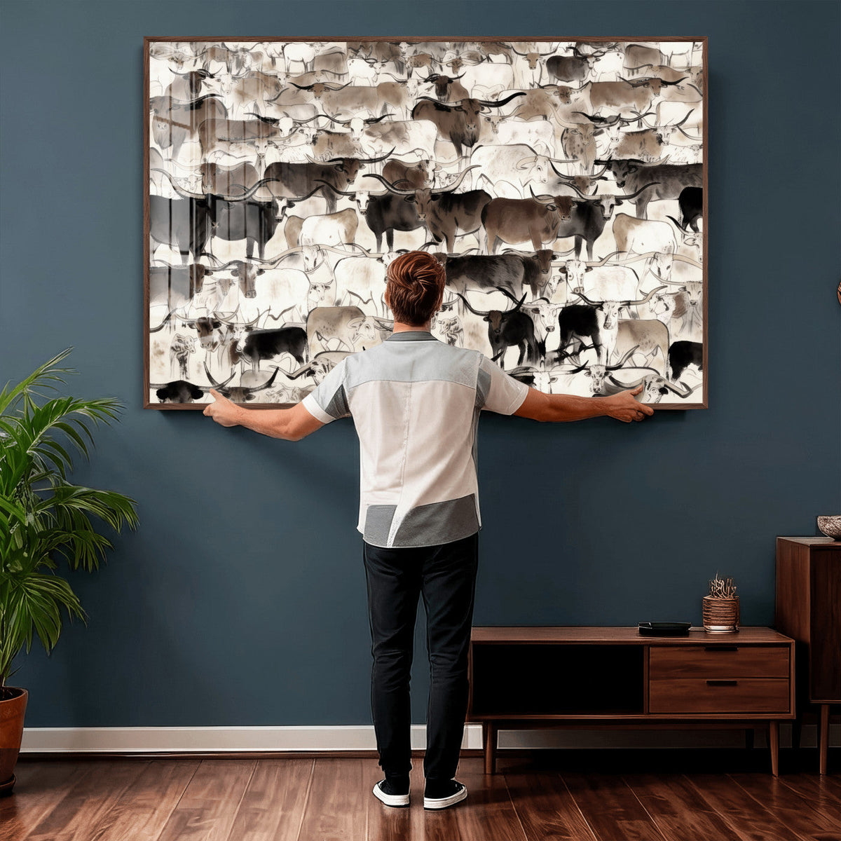 Abstract Texas Longhorn Print - Longhorn Herd Print for