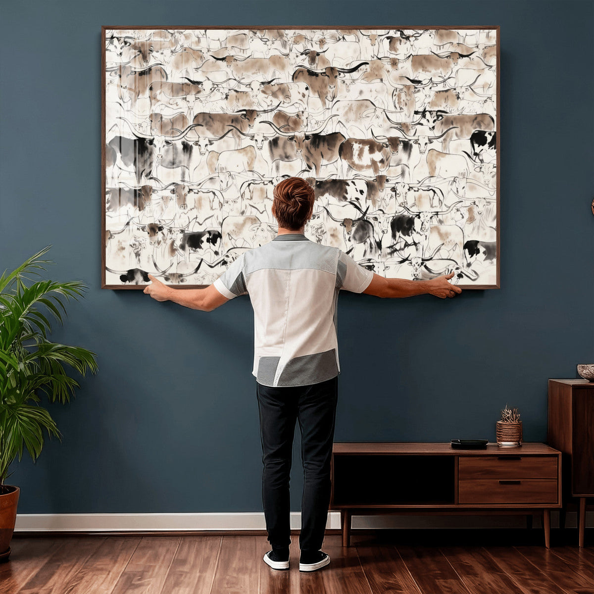 Abstract Texas Cow Canvas Print for Cabin and Western Home
