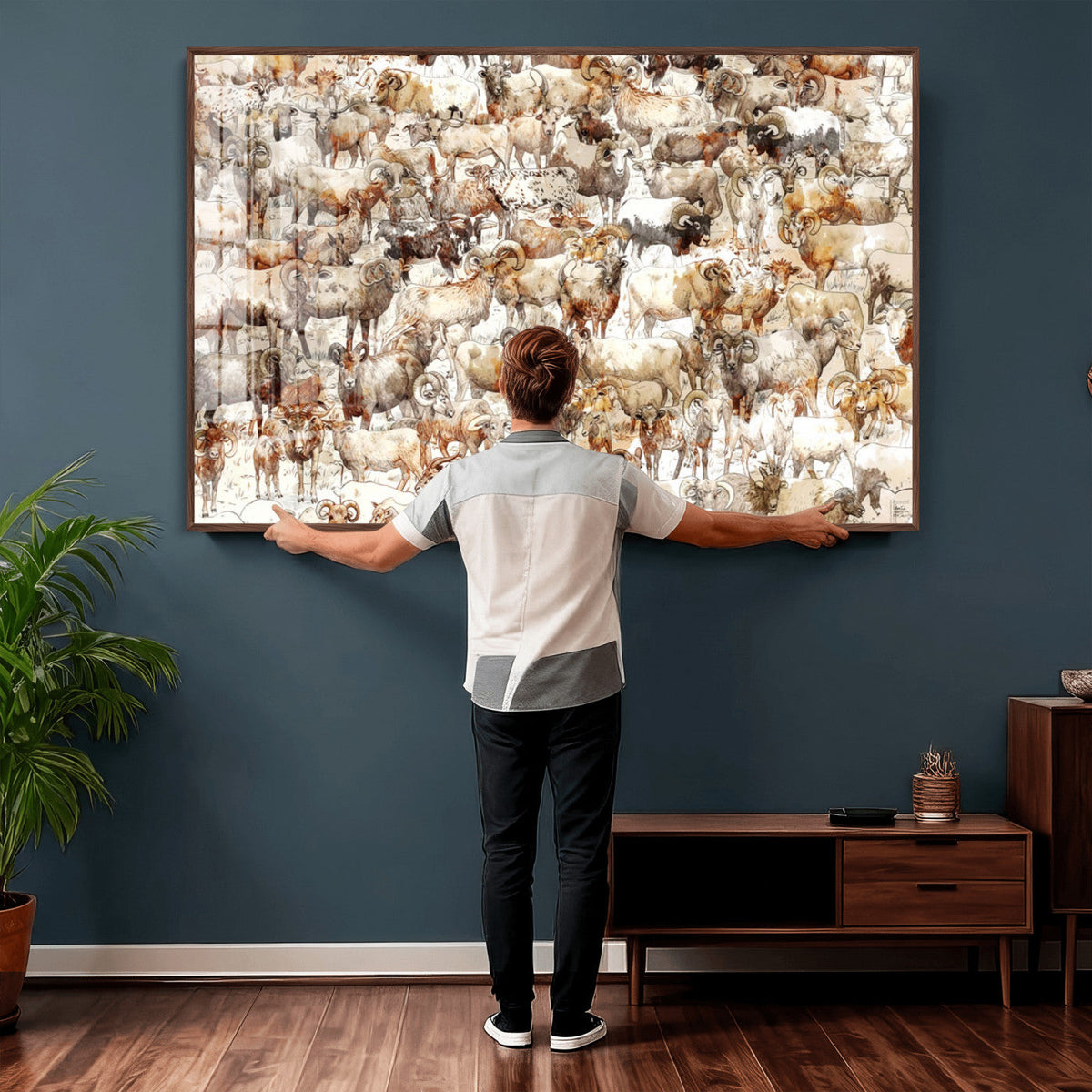 Farmhouse Bighorn Sheep Wall Art Canvas Print - Abstract